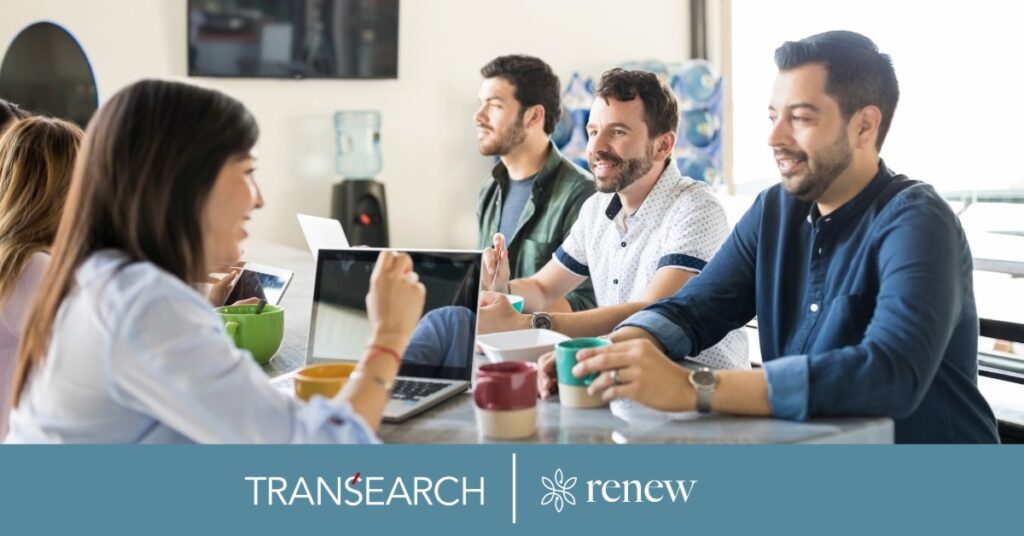 Company workers talking and eating togeather